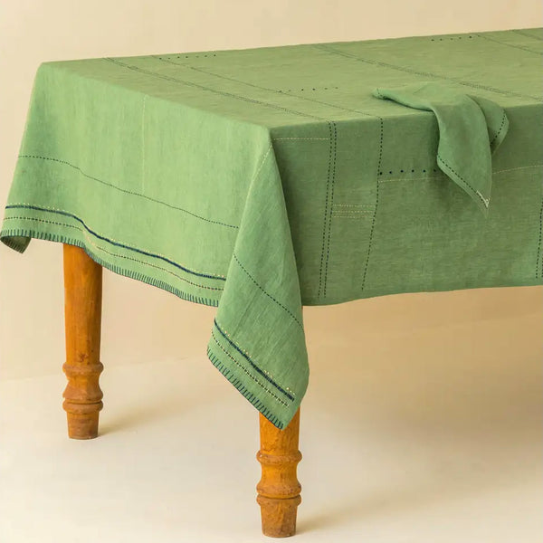 Linen Nestle Retro Green Tablecloth