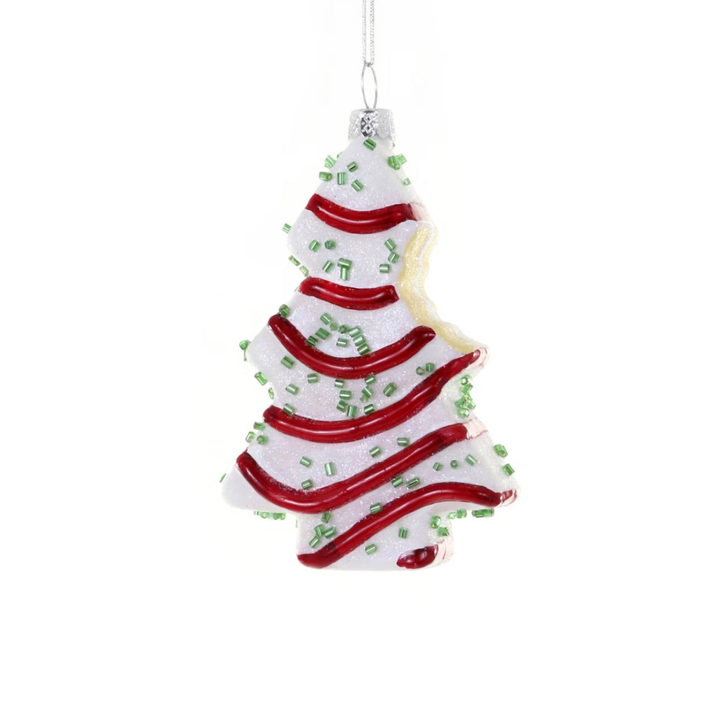 Christmas Tree Cake With Bite Glass Ornament