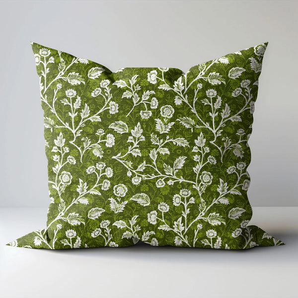 Loren Block Print Linen Pillow / Olive Green