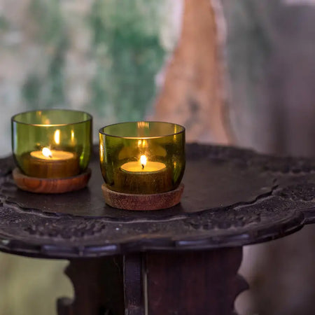 Recycled Bottle Tealight Candle Holder / Short 2pc