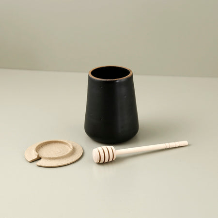 Ceramic Honey Pot w/ Wooden Dipper / Black