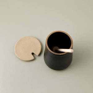 Ceramic Honey Pot w/ Wooden Dipper / Black