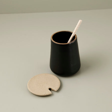 Ceramic Honey Pot w/ Wooden Dipper / Black