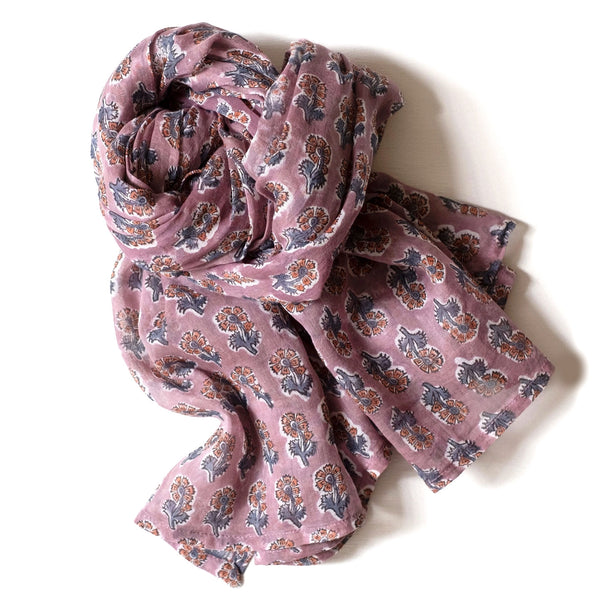 Block Print Cotton Scarf / Malin Mauve