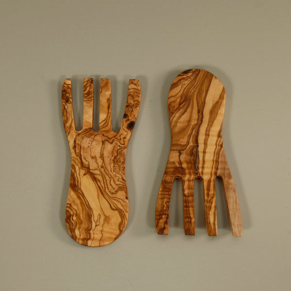 Olive Wood Salad Serving Hands