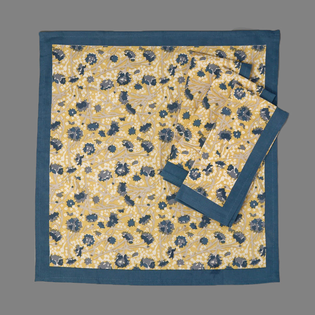 Meadows Blue & Green Block Print Napkins / Set of 4