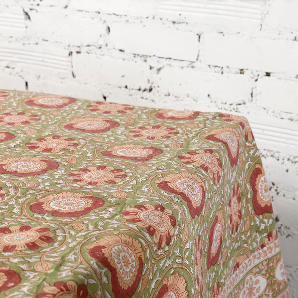 Melon Flower Block Print Cotton Tablecloth