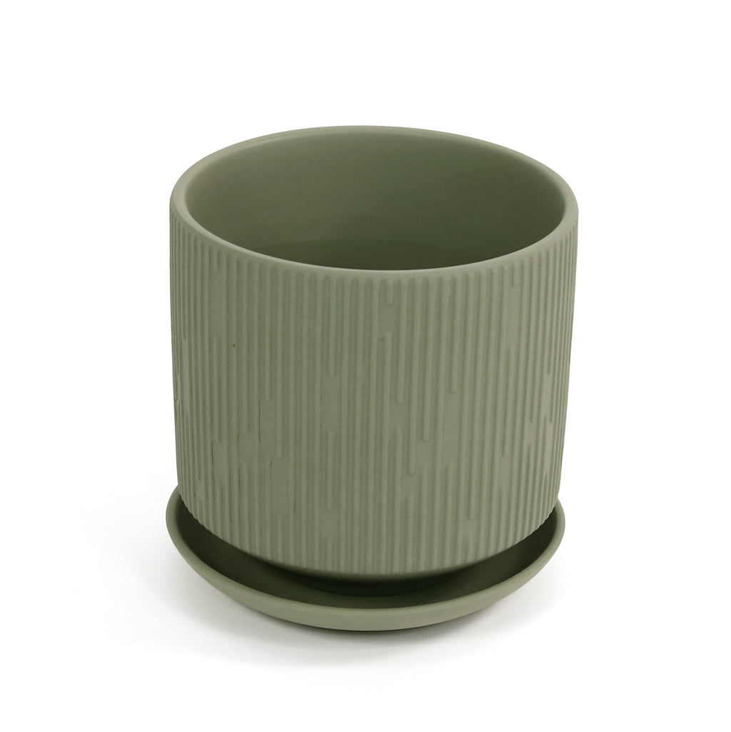 Virago Pot & Saucer / Large Olive Ridges