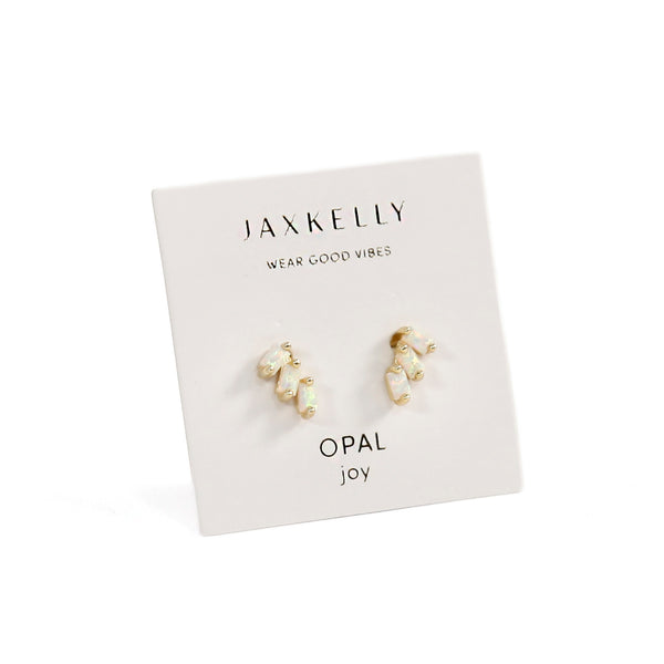 Offset Trio Gold Studs / White Opal