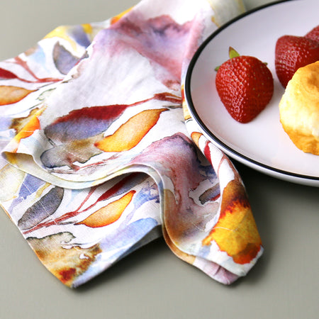 Orange Flow on White Linen Napkins (New Size) / 4pc