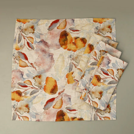 Orange Flow on Light Linen Napkins  18" x 18" / 4pc