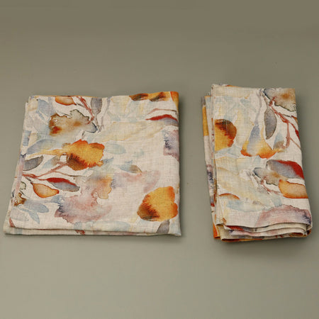 Orange Flow on Light Linen Napkins  18" x 18" / 4pc