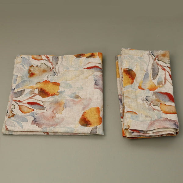 Orange Flow on Light Linen Napkins (New Size) / 4pc