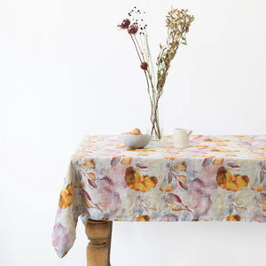 Orange Flow on Light Natural Linen Tablecloth