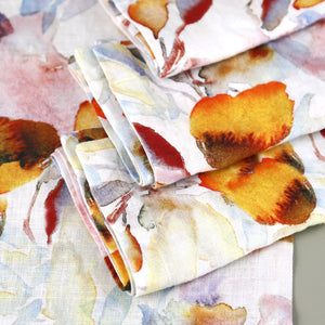 Orange Flow on White Linen Napkins (New Size) / 4pc