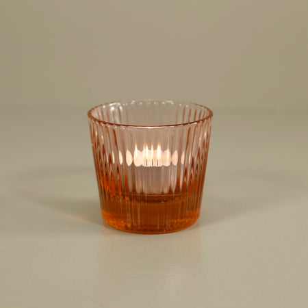 Press Rib Glass Tealight Candle Holder / Peach