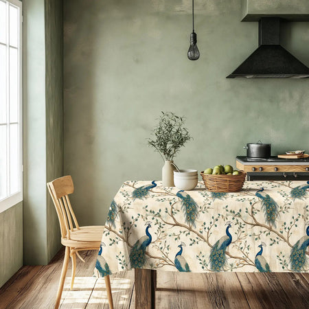 Peacocks Linen Tablecloth