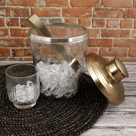 Glass & Brass Ice Bucket w/ Tongs