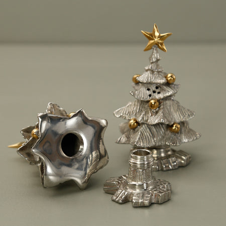 Pewter Salt & Pepper Shakers / Christmas Trees with Gold