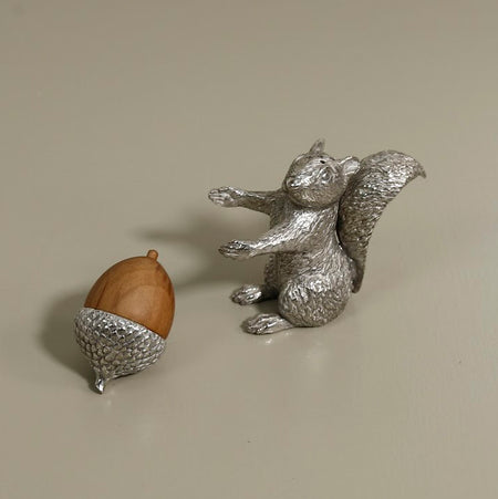 Pewter Salt & Pepper Shakers / Squirrel & Acorn