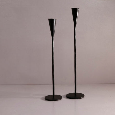 Phoenix Hand-Forged Iron Candle Stands-Black / Set of 2