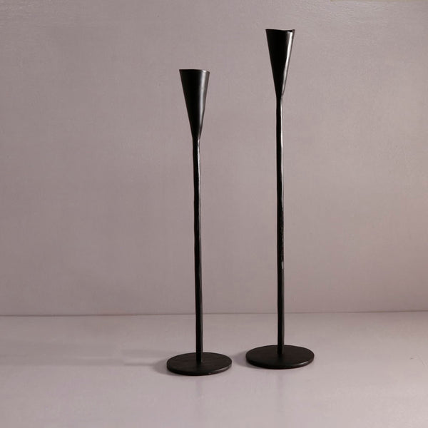 Phoenix Hand-Forged Iron Candle Stands-Black / Set of 2