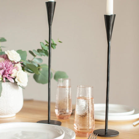 Phoenix Hand-Forged Iron Candle Stands-Black / Set of 2