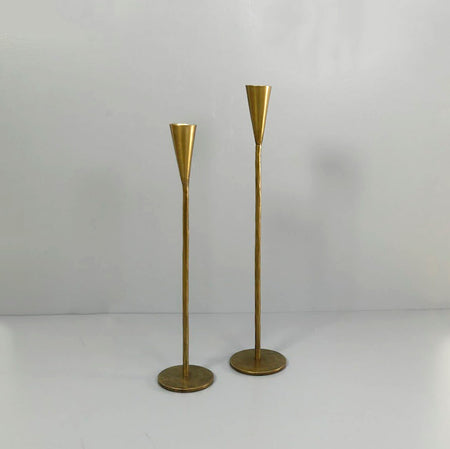 Phoenix Hand-Forged Iron Candle Stands-Brass / Set of 2