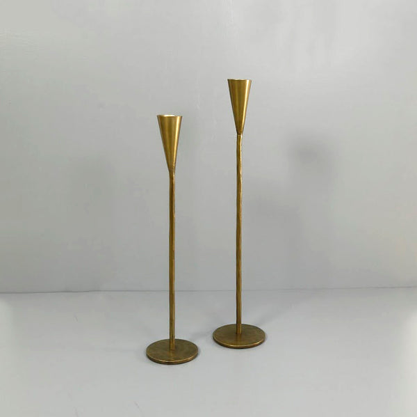 Phoenix Hand-Forged Iron Candle Stands-Brass / Set of 2