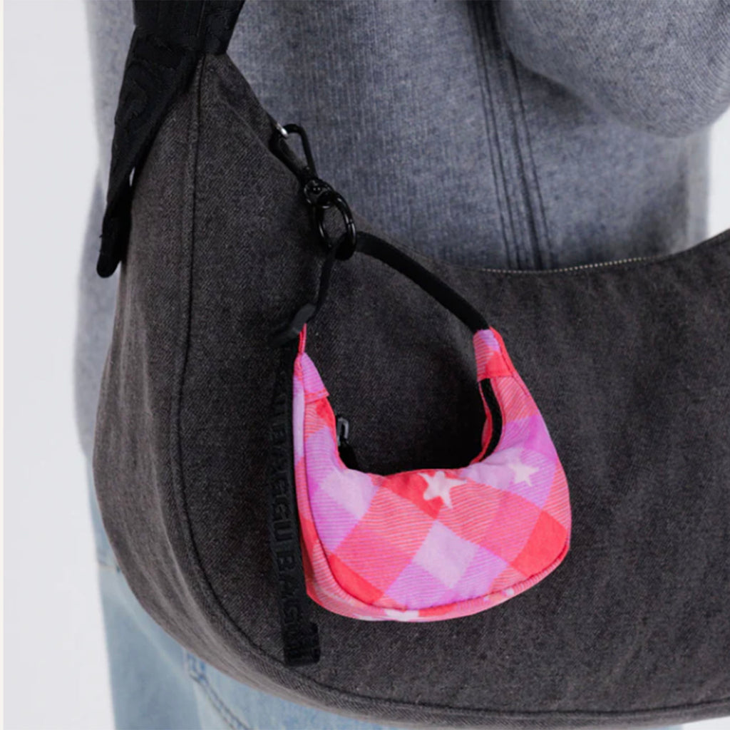 Baggu Crescent Bag Charm / Pink Star Plaid