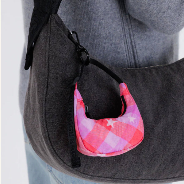 Baggu Crescent Bag Charm / Pink Star Plaid