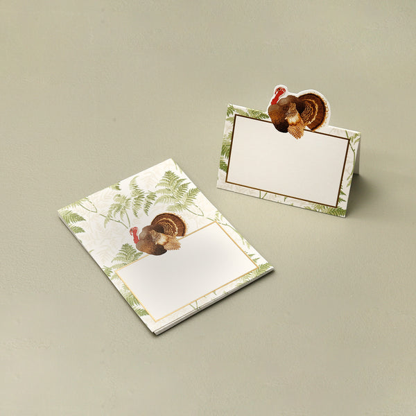 Caspari Paper Holiday Place Cards / Turkey Among Ferns