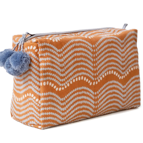 Block Print Toiletry Bag / Waves Pumpkin