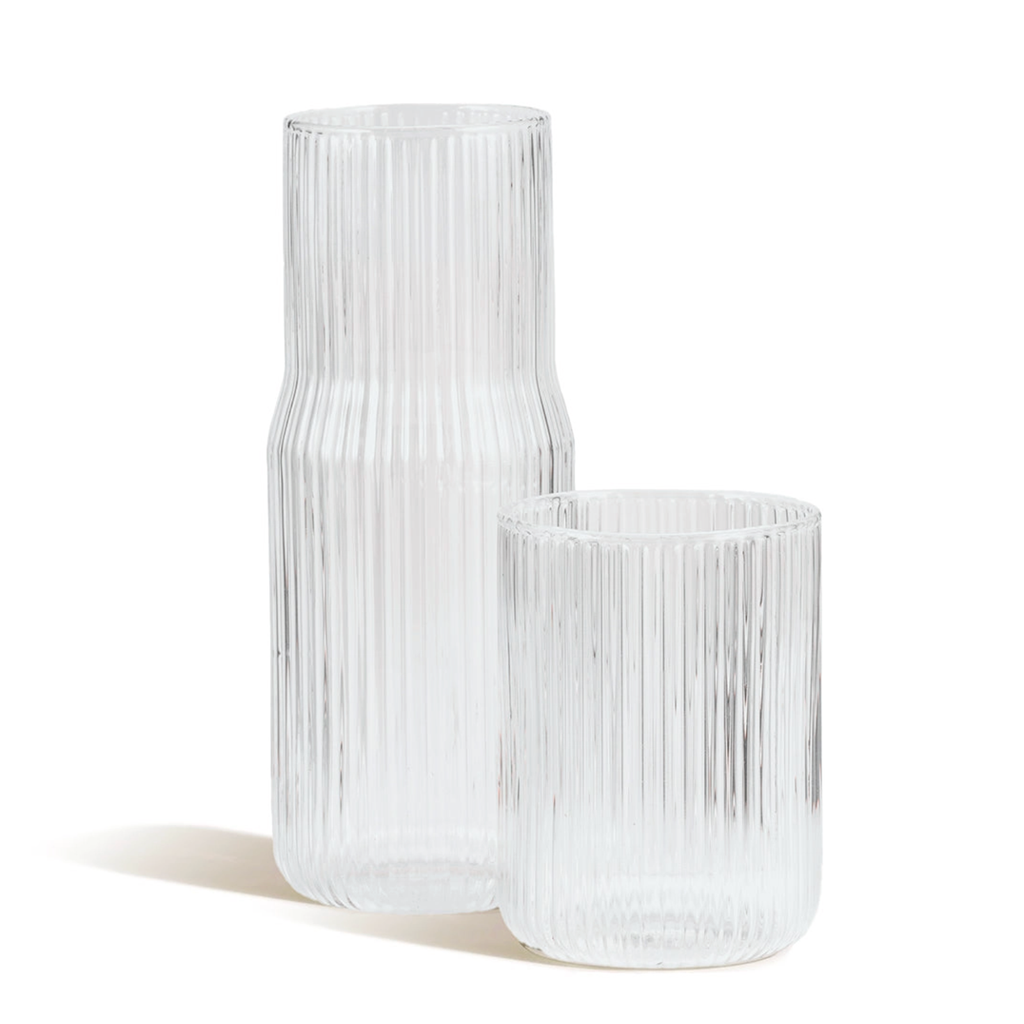 Bedside Water Carafe / Ribbed Clear
