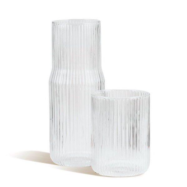 Bedside Water Carafe / Ribbed Clear