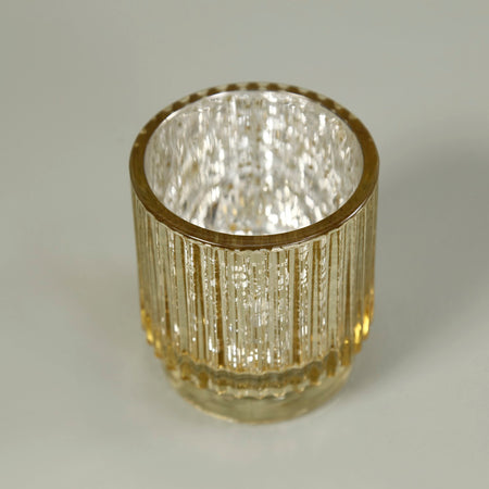 Ribbed Gold Glass Tealight Candle Holder