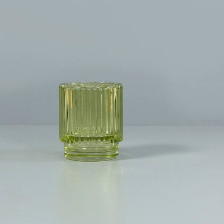 Ribbed Green Glass Tealight Candle Holder