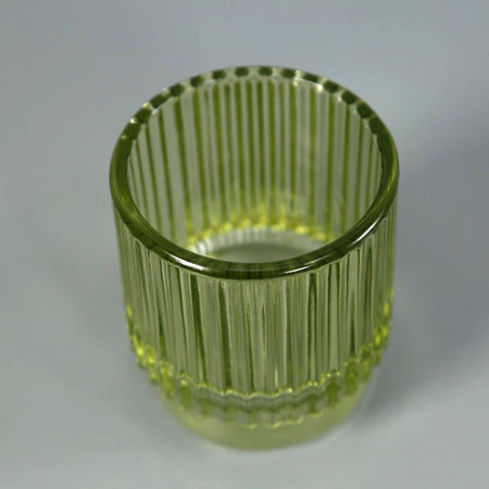 Ribbed Green Glass Tealight Candle Holder