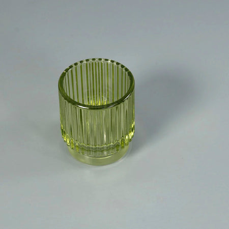 Ribbed Green Glass Tealight Candle Holder