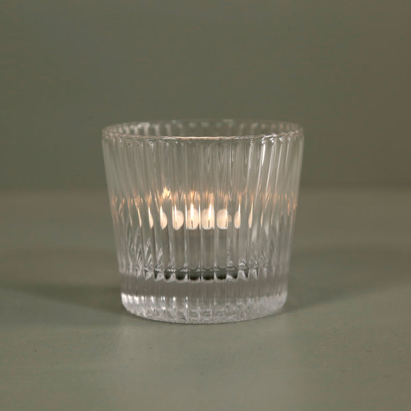 Press Rib Glass Tealight Candle Holder / Clear