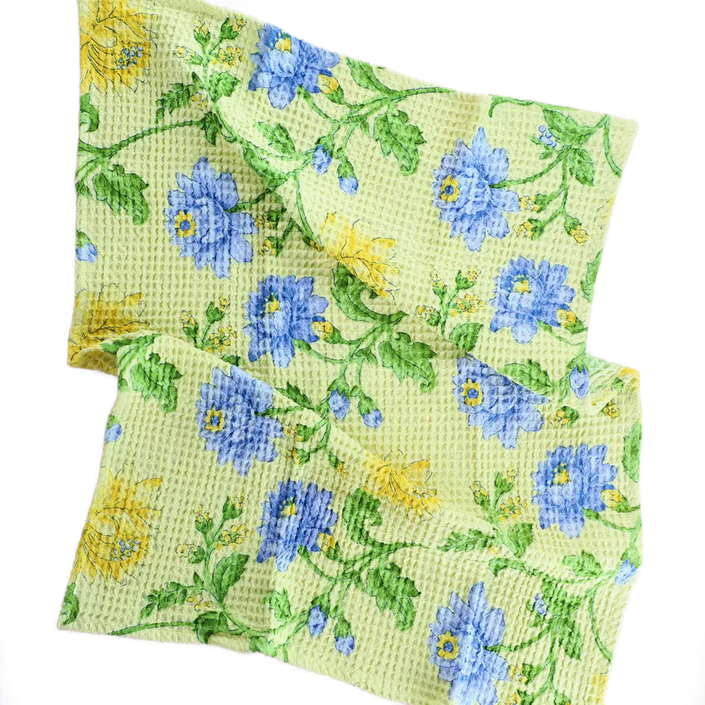 Printed Waffle Tea Towel / Rosehip / Yellow