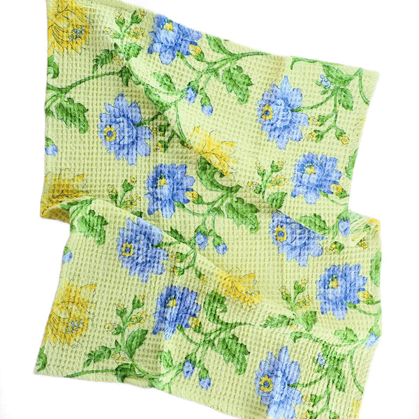 Printed Waffle Tea Towel / Rosehip / Yellow