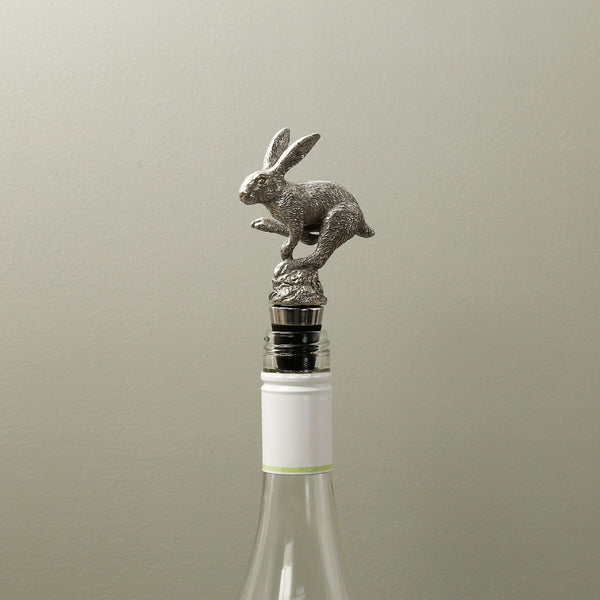 Pewter Jumping Hare Bottle Stopper