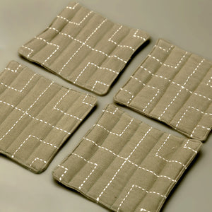 Kantha Stitch Coasters Sage / Set of 4