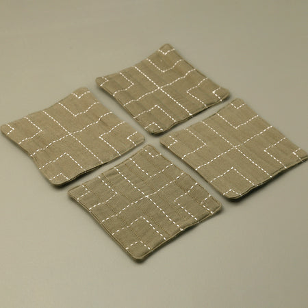 Kantha Stitch Coasters Sage / Set of 4