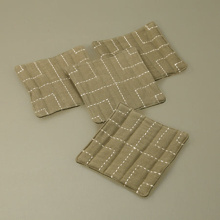 Kantha Stitch Coasters Sage / Set of 4