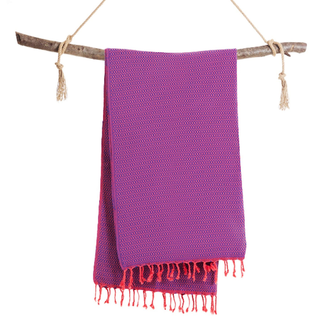 Turkish Cotton Bath Towel / Fuchsia & Blue