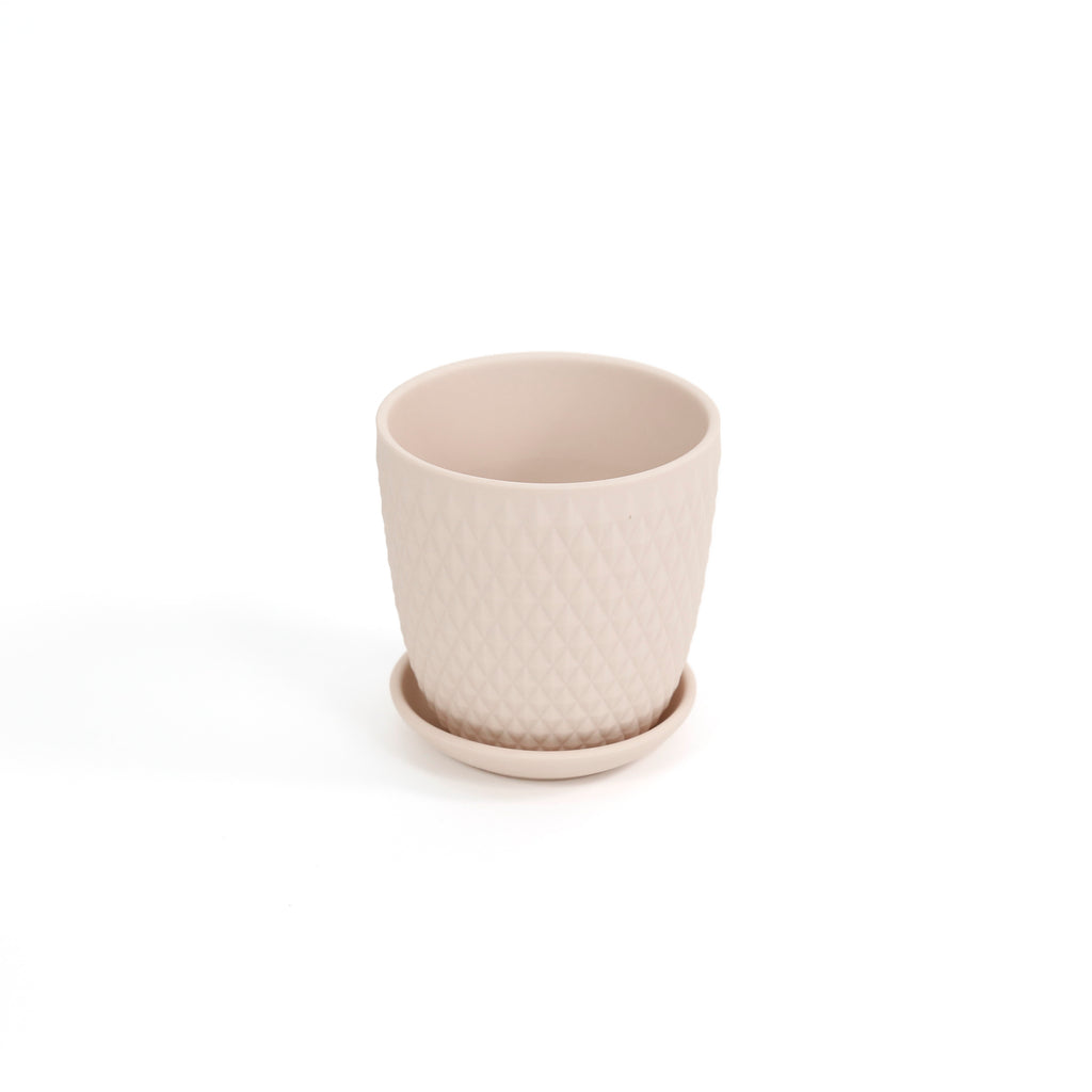 Virago Pot & Saucer / Soft Pink Lattice