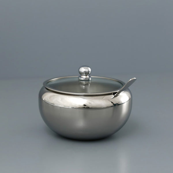 Stainless Steel Sugar Bowl w/ Lid & Spoon