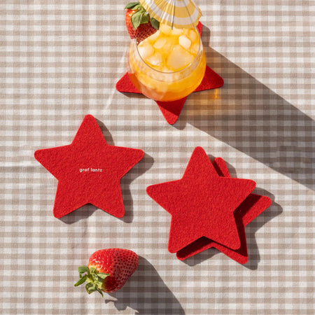 Red Stars Wool Coasters 4pc